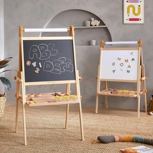 Caballete Magnético de Doble Cara, Caballete de Arte Ajustable de Madera para Niños con Rollo de Papel - Product Image 1