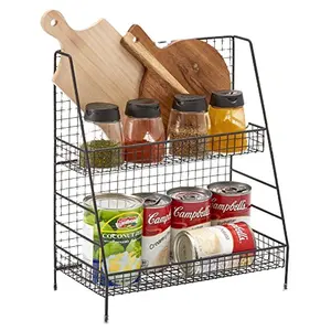 Countertop 2-Tier Shelf for Kitchen Bathroom Cans Foods Spice Rack Organizer Rack Wire Basket Storage