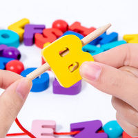 Intelligent Wooden Letter Threading Bead Toy Kids Educational Building Block Set Arabic English Russian Digital Calculating