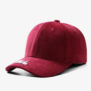 2020 Popular Premium Quality Maroon Color Corduroy Material 6 Panel Constructured Cap Personalized Puff Embroidery Baseball Cap