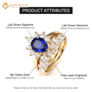 Goldleaf 14K /18K Solid Gold <b>Ring</b> Set, Lab‑Grown Pear‑Shaped Sapphire With <b>Diamonds</b>, For Wedding, Anniversary, Gift, Daily Wear - Product Image 5