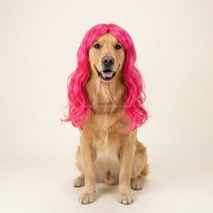 Perruque pour animaux de compagnie HLC couleur blond et rose avec frange complète, longue perruque ondulée bouclée pour animaux, perruques de costume pour fêtes et festivals pour animaux de compagnie - Product Image 2
