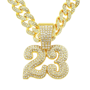 Nuevo Collar Cubano con Colgante Número 23 para Niños, de Moda 2023, Chapado en Plata de Aleación, con Cristales Completos, Estilo Hipster - Product Image 1
