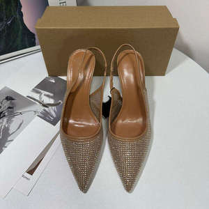 Z 2025 Nouvelle collection automne Chaussures femme à bout pointu en microfibre, couleur abricot, tendance, avec empeigne en maille brillante, talon dévoilé, coupe basse, haut de gamme, ornées de strass - Product Image 5