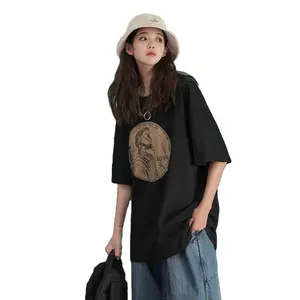 Camiseta de verano para mujer, ropa holgada con logo personalizado coreano bf, ins, cuello redondo, 2022