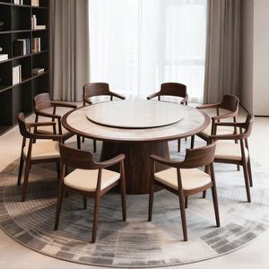 Italian Style Black <b>Walnut</b> Solid Wood <b>Round</b> <b>Dining</b> <b>Table</b> With Rotating Top For Home Restaurant Use - Product Image 1
