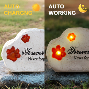 Roccia Commemorativa a Energia Solare con Impronte di Zampe Luminose, Incisione 'Per Sempre Amato Mai Dimenticato', Regalo per la Perdita di Animali Domestici - Product Image 6