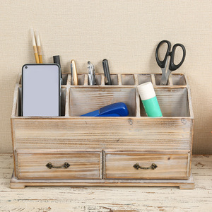 Solid Wood Desktop Organizer With <b>Drawers</b> And Compartments For Stationery Storage Home Office Use - Product Image 1