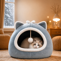 Lit pour chat en peluche avec oreilles mignonnes, style yourte, dôme semi-fermé, pour chats de taille moyenne à grande, pour l'intérieur, vente en gros directe d'usine