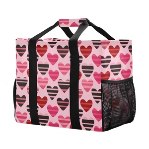 Sac de shopping pour femmes à rayures roses personnalisées avec des cœurs, sac à main hawaïen avec bandoulière, sac isotherme réfrigéré - Product Image 2