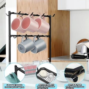 Armadi Organizer a parete in acciaio inossidabile lucidato a 2 livelli grande tazza <span class=keywords><strong>da</strong></span> caffè espositore scatola di immagazzinaggio per <span class=keywords><strong>cucina</strong></span> per pentole - Product Image 3