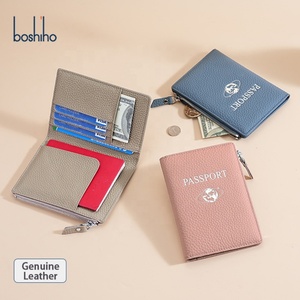Litchi-grain Genuine Leather Multi-function RFID Passport Cover Wallet Travel Ticket Holder Protective Leather Passport Holder - Product Image 1