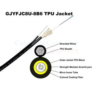 Câble de fil optique extérieur de fibre de noyau de la veste TPU de tampon serré 8