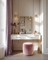 Coiffeuse moderne européenne en bois massif avec éclairage réglable, blanc, rose, gris, avec tiroirs de rangement