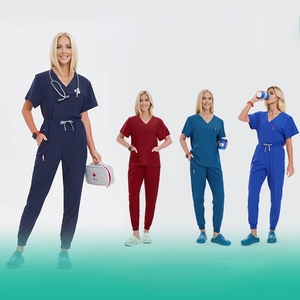 Ensembles d'uniformes médicaux extensibles tissés bleu marine et violet pour femmes et hommes, idéaux pour les professionnels de la santé et les infirmières - Product Image 1