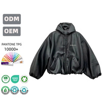 Blouson bomber court zippé en similicuir noir à capuche pour homme, style vintage et coupe ample, idéal pour le printemps