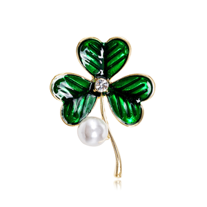 2025 New Green Clover Broche Moda Feminina Jóias Liga Broches Pérola Broche Terno Lapela Pins Personalização Atacado - Product Image 6