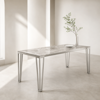 Table à manger rectangulaire moderne de luxe en pierre frittée, pieds en acier inoxydable brillant argenté, résistante aux rayures, mobilier de maison en marbre