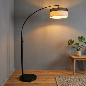Lampe sur pied Lumetal jaune clair, structure en tissu, métal, interrupteur à bouton, tube, ampoule E26 - Product Image 3