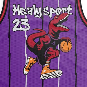 <span class=keywords><strong>Camiseta</strong></span> de <span class=keywords><strong>Baloncesto</strong></span> Personalizada Healy Morada, Diseño Retro de Dinosaurio Raptor, Rayas Relámpago, Malla Transpirable, Sin Mangas - Product Image 4