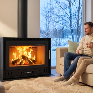 <span class=keywords><strong>Chimenea</strong></span> de Acero y Madera de Doble Cara en Oferta, con Gran Ventana de Vidrio para Villa - Product Image 3