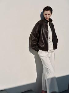 Veste en cuir véritable 2025 pour <span class=keywords><strong>femme</strong></span>, col à revers, vintage, en cuir de mouton ciré - Product Image 6