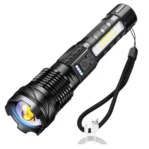Hochleistungs-Taschenlampe Seiten-LED Rotlicht Arbeits scheinwerfer Zoom Zoom Focus Wiederauf ladbare Handl ampe mit Power Display