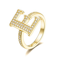 Anillo de plata de ley S925 con inicial de moissanita, chapado en oro de 14K, con engaste pavé, ajustable, para mujer, ideal para regalo.