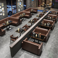 Banquette de restaurant en cuir vintage de qualité commerciale, ensemble modulaire en forme de U avec table pour bar musical