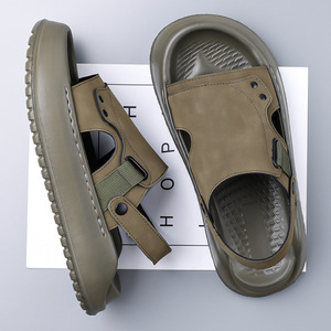Gray Green Slides Thick Soled Casual Beach <b>Sandals</b> Slip On Two Way Design 1 3cm Heel Height - Product Image 2