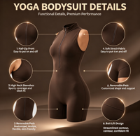 Combinaison de yoga sans manches à demi-zip pour femme, 78% polyamide 22% élasthanne, combinaison moulante à col haut pour l'entraînement en salle de sport