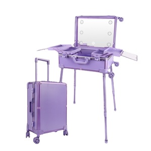 Valise à maquillage Obox 22 pouces, violet envoûtant, poignée télescopique, couleur unie, design riveté, pour rangement à domicile - Product Image 5