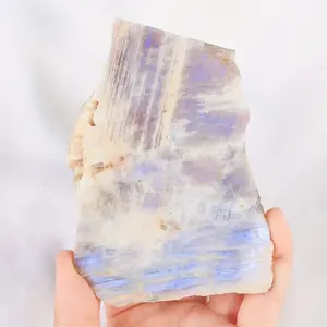 Plaque de pierre de lune bleue naturelle brute, cristal de quartz de guérison, ornement de Noël vintage, tranche de pierre précieuse pour le Feng Shui et les usages religieux - Product Image 6