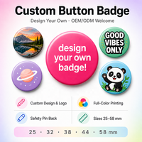 Cadeaux promotionnels publicitaires de marque personnalisés, badges en métal étamé de 58 mm, badges à bouton personnalisés avec logo pour souvenir