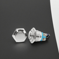 Interrupteurs à bouton-poussoir en acier inoxydable à tête plate de 16mm étanches 2 pieds à vis momentanés 2 broches 12V interrupteurs à bouton en métal