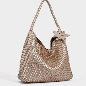 Sac fourre-tout pour femme Jianghu à fermeture ouverte avec bandoulière en cuir tressé, matériau PU, doublure en polyester, design élégant, toutes saisons - Product Image 5