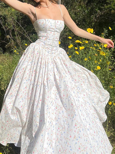 Élégant Slim plissé imprimé sans manches Maxi robes esthétique hors épaule Spaghetti sangle robe femmes fête Vestidos - Product Image 6