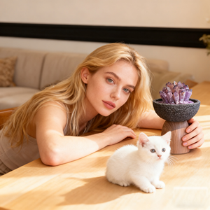 Cụm thạch anh tím bán buôn với đế gỗ Trang trí nhà Cụm thạch anh tím  Đá thạch anh tím dạng thạch anh tự nhiên Trang trí nhà - Product Image 1