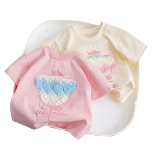 T-shirt Estiva per Bambine con Orso 3D, 100% Cotone, Senza Tasse USA, Moda Dolce e Trendy - Product Image 2