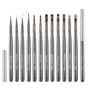 Pinceau à ongles gris à manche en bois, design floral ovale plat, pour French Manucure, 6mm 9mm 12mm, pour gel et liner ombré - Product Image 1