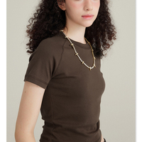 Crop top d'été uni, coupe ajustée, en coton, manches raglan, pour logo personnalisé brodé