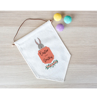 Vente en gros 2024, bannière de Pâques en toile de lin de haute qualité, nouvelle conception personnalisée avec logo, taille personnalisée 25x30cm, à suspendre au mur