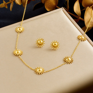 Sun Pattern Gold Plated Jewelry <b>Set</b> Necklace <b>Bracelet</b> Earrings For Women Everyday Wear - Product Image 3