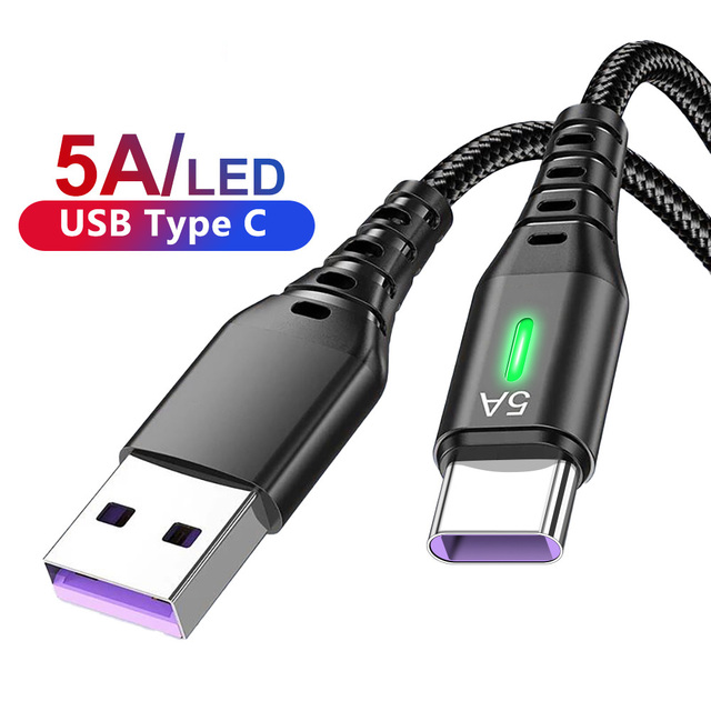 USB Type-C Cable 5A/6A Quick Charge 3.0 2m Data Cord for POCO for P30 for S21 Fast Charging