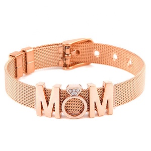 <span class=keywords><strong>Bracelet</strong></span> à breloques Offre Spéciale bijoux de créateur diamants maman lettre curseur breloques <span class=keywords><strong>or</strong></span> acier inoxydable <span class=keywords><strong>maille</strong></span> <span class=keywords><strong>Bracelet</strong></span> cadeaux de fête des mères - Product Image 3