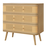 Buffet en rotin avec bords arrondis, 2 portes et 2 tiroirs, meuble de rangement scandinave tressé pour entrée