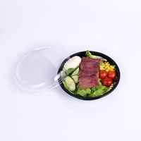 Voedselveilige PET/rPET zwarte basis voedsel- en saladecontainer, transparante plastic wegwerp fruitsalade schaal met doorzichtig deksel