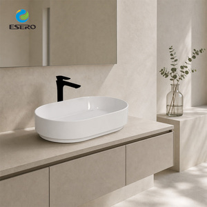 OEM personnalisé 1280 ° Vasque ovale en céramique pour projet de salle de bain, à poser sur comptoir, avec vidange dissimulée - Product Image 4