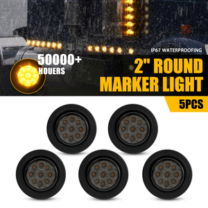 Feux de position latéraux ronds AUXITO de 2 pouces, 9 LED jaunes ambre, avec anneau de fixation pour camion, UTV, couvercle fumé, 5 pièces - Product Image 4