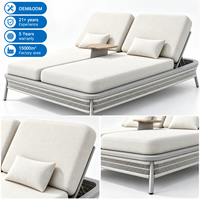 Chaise longue double d'extérieur réglable en aluminium avec cordes et coussins, table centrale et latérale pour piscine, hôtel, complexe, OEM ODM